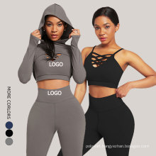 wholesale slimming high waist leggins fitness seamless 3 pieces yoga sport wear suit set